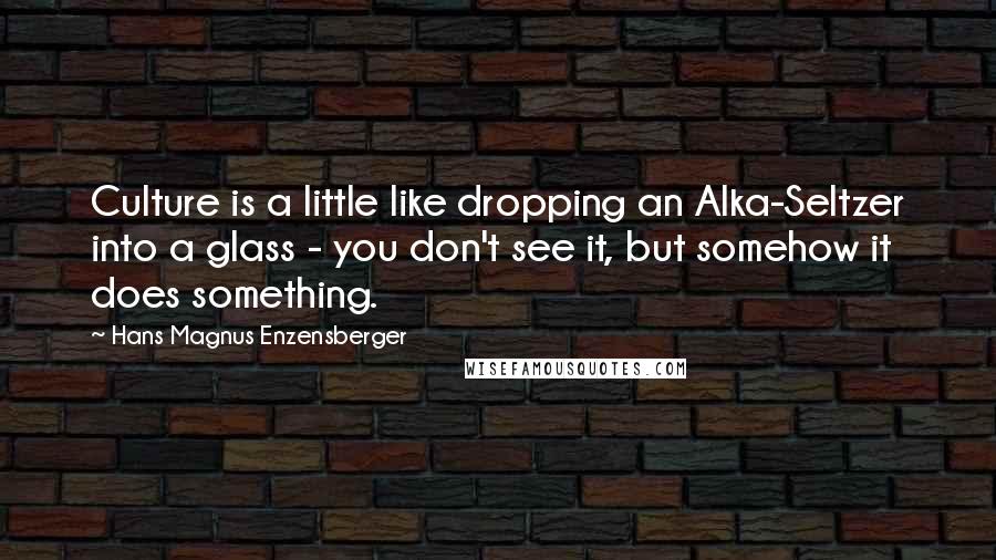 Hans Magnus Enzensberger Quotes: Culture is a little like dropping an Alka-Seltzer into a glass - you don't see it, but somehow it does something.