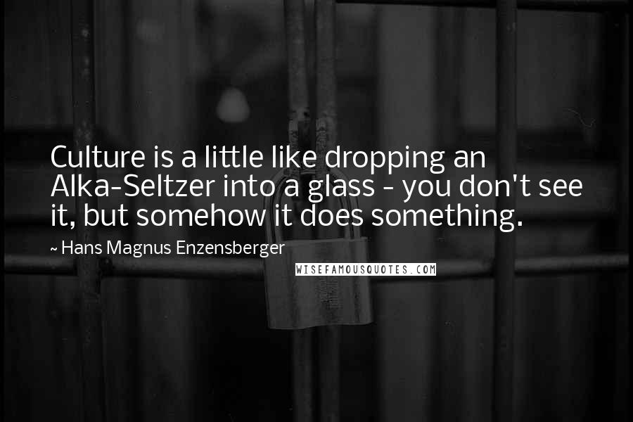 Hans Magnus Enzensberger Quotes: Culture is a little like dropping an Alka-Seltzer into a glass - you don't see it, but somehow it does something.