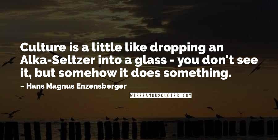 Hans Magnus Enzensberger Quotes: Culture is a little like dropping an Alka-Seltzer into a glass - you don't see it, but somehow it does something.