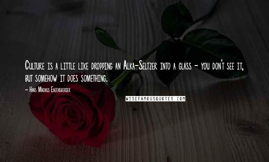 Hans Magnus Enzensberger Quotes: Culture is a little like dropping an Alka-Seltzer into a glass - you don't see it, but somehow it does something.