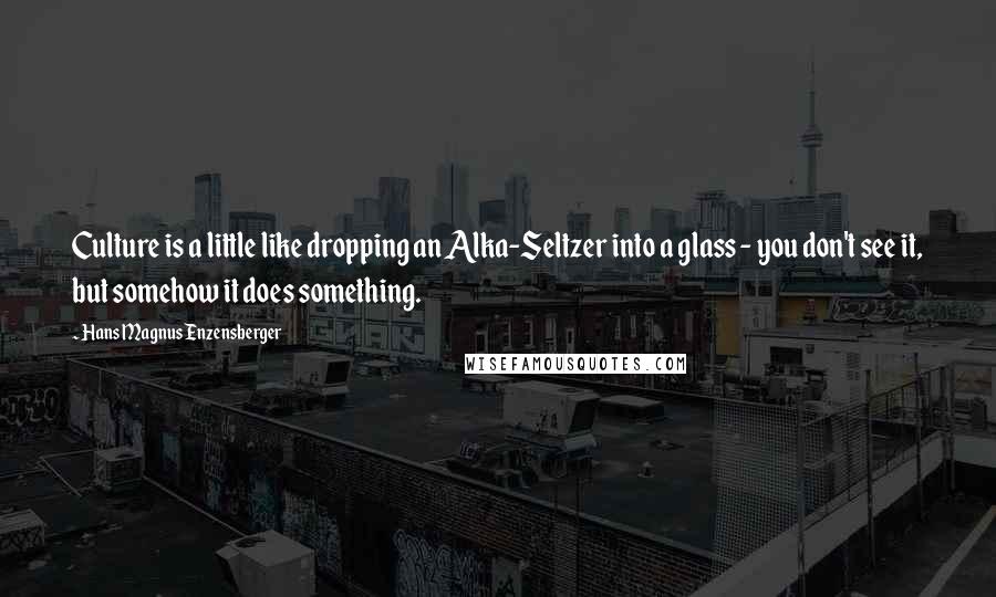 Hans Magnus Enzensberger Quotes: Culture is a little like dropping an Alka-Seltzer into a glass - you don't see it, but somehow it does something.