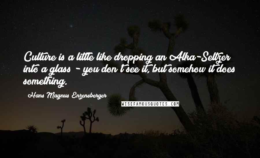 Hans Magnus Enzensberger Quotes: Culture is a little like dropping an Alka-Seltzer into a glass - you don't see it, but somehow it does something.