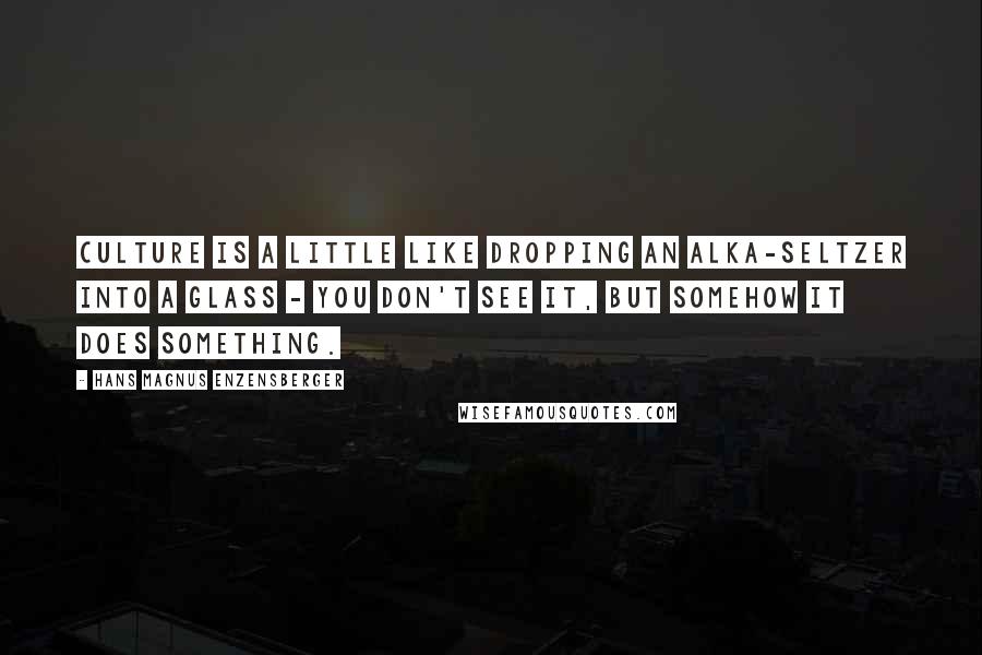 Hans Magnus Enzensberger Quotes: Culture is a little like dropping an Alka-Seltzer into a glass - you don't see it, but somehow it does something.