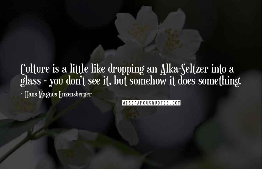 Hans Magnus Enzensberger Quotes: Culture is a little like dropping an Alka-Seltzer into a glass - you don't see it, but somehow it does something.