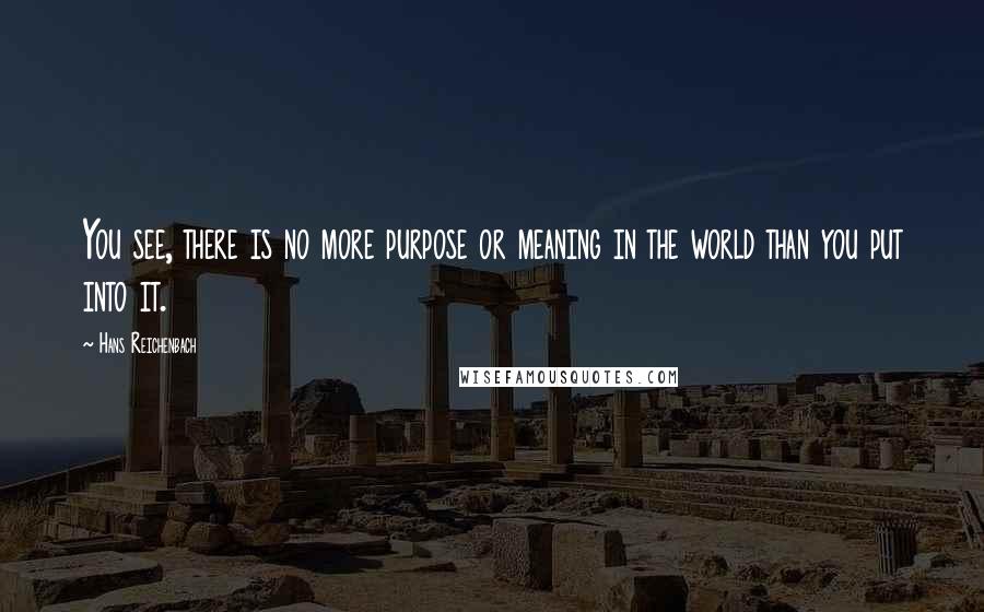 Hans Reichenbach Quotes: You see, there is no more purpose or meaning in the world than you put into it.