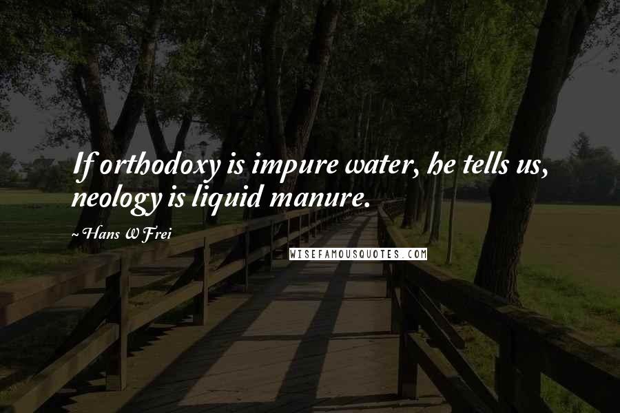 Hans W Frei Quotes: If orthodoxy is impure water, he tells us, neology is liquid manure.