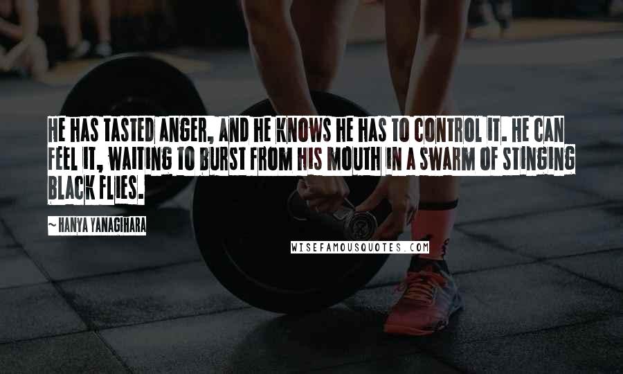 Hanya Yanagihara Quotes: He has tasted anger, and he knows he has to control it. He can feel it, waiting to burst from his mouth in a swarm of stinging black flies.