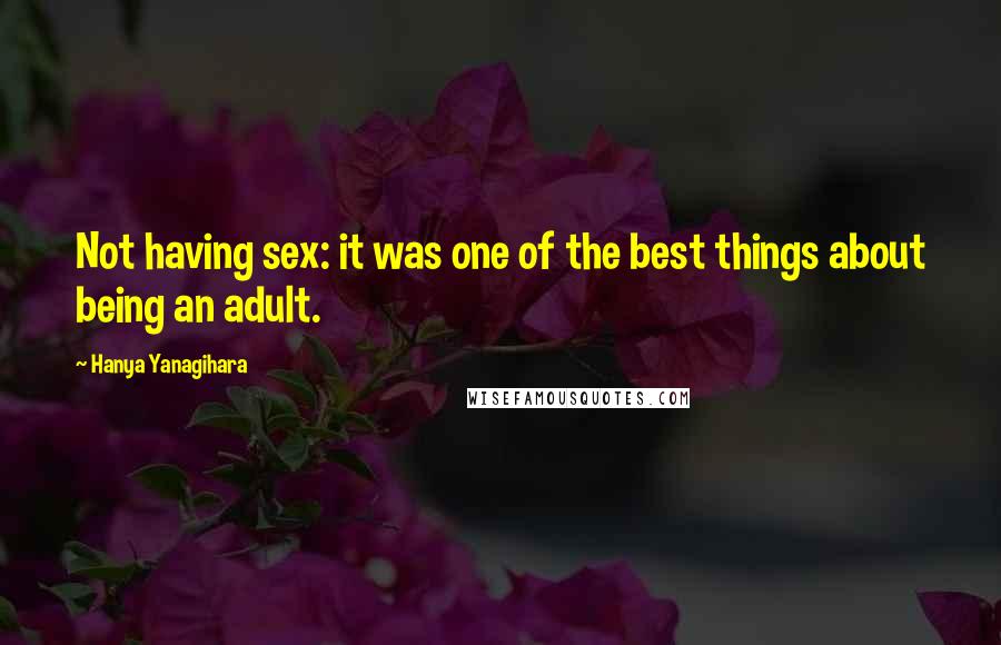 Hanya Yanagihara Quotes: Not having sex: it was one of the best things about being an adult.