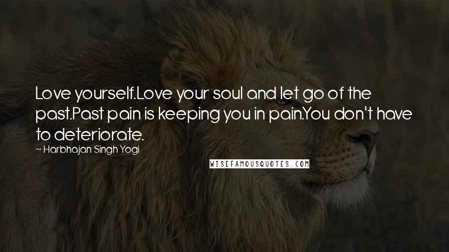 Harbhajan Singh Yogi Quotes: Love yourself.Love your soul and let go of the past.Past pain is keeping you in pain.You don't have to deteriorate.