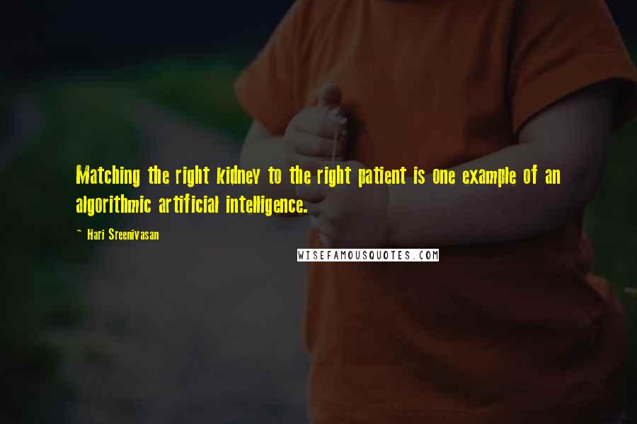 Hari Sreenivasan Quotes: Matching the right kidney to the right patient is one example of an algorithmic artificial intelligence.