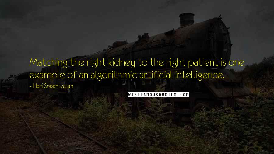 Hari Sreenivasan Quotes: Matching the right kidney to the right patient is one example of an algorithmic artificial intelligence.