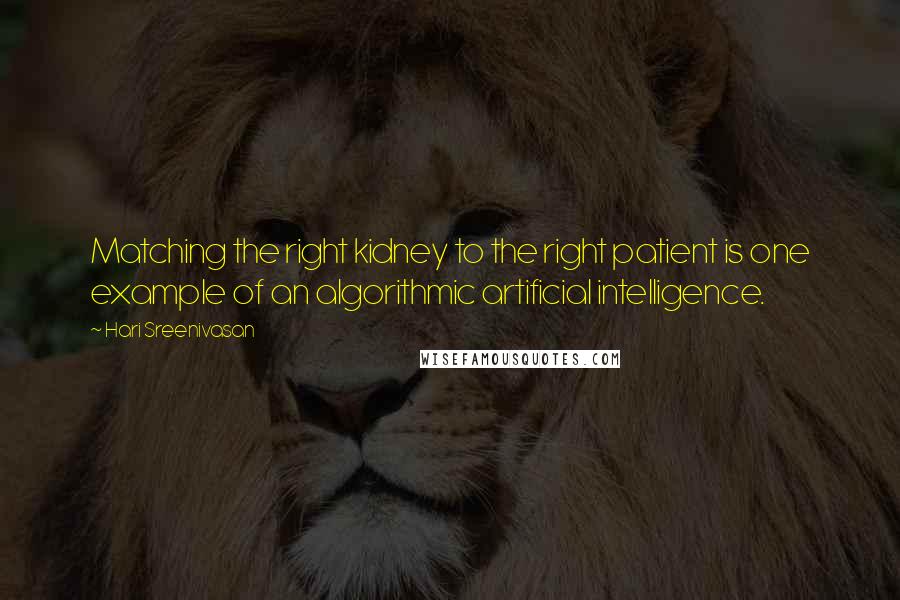 Hari Sreenivasan Quotes: Matching the right kidney to the right patient is one example of an algorithmic artificial intelligence.