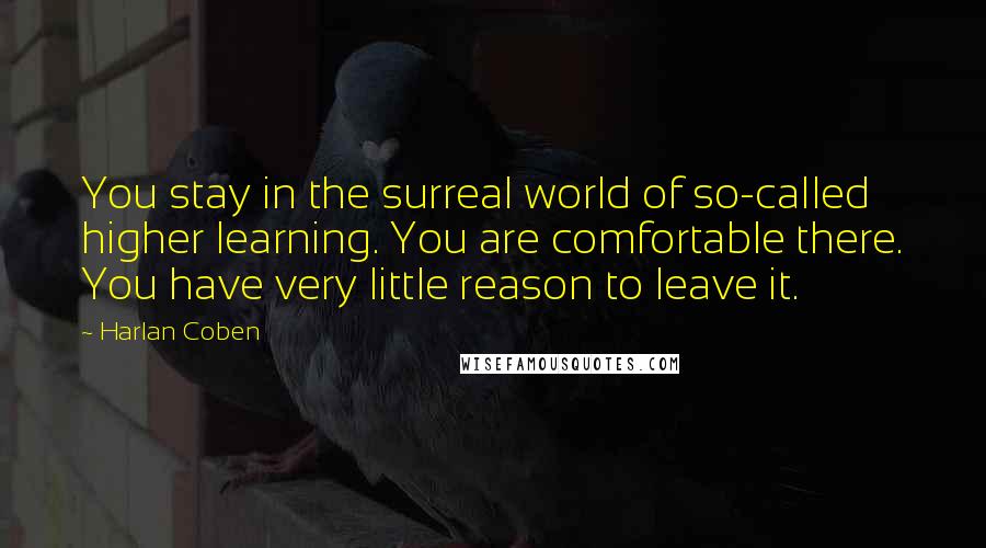 Harlan Coben Quotes: You stay in the surreal world of so-called higher learning. You are comfortable there. You have very little reason to leave it.