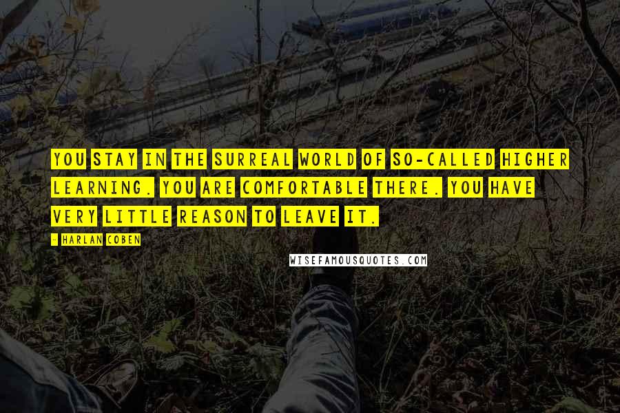 Harlan Coben Quotes: You stay in the surreal world of so-called higher learning. You are comfortable there. You have very little reason to leave it.