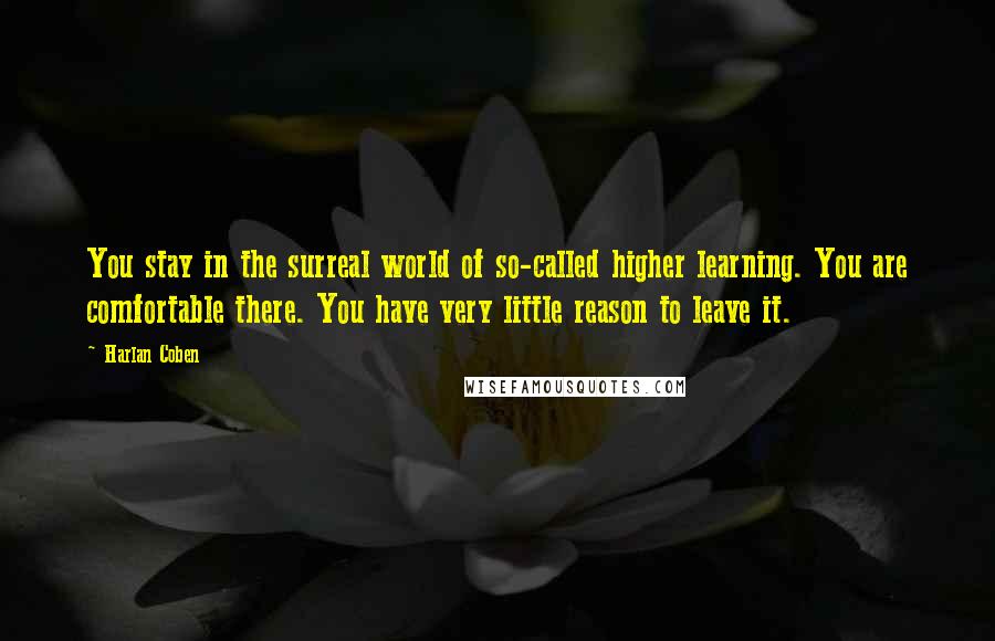 Harlan Coben Quotes: You stay in the surreal world of so-called higher learning. You are comfortable there. You have very little reason to leave it.