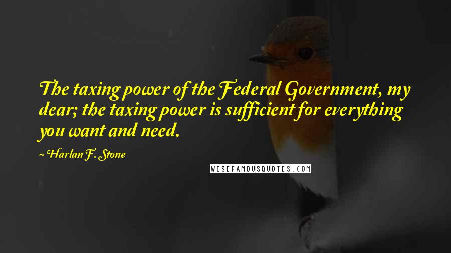 Harlan F. Stone Quotes: The taxing power of the Federal Government, my dear; the taxing power is sufficient for everything you want and need.