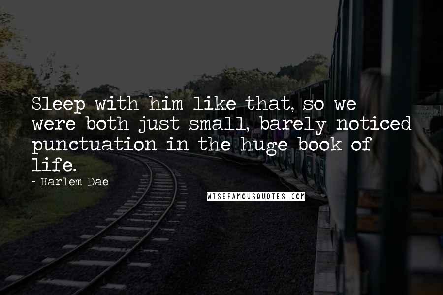 Harlem Dae Quotes: Sleep with him like that, so we were both just small, barely noticed punctuation in the huge book of life.