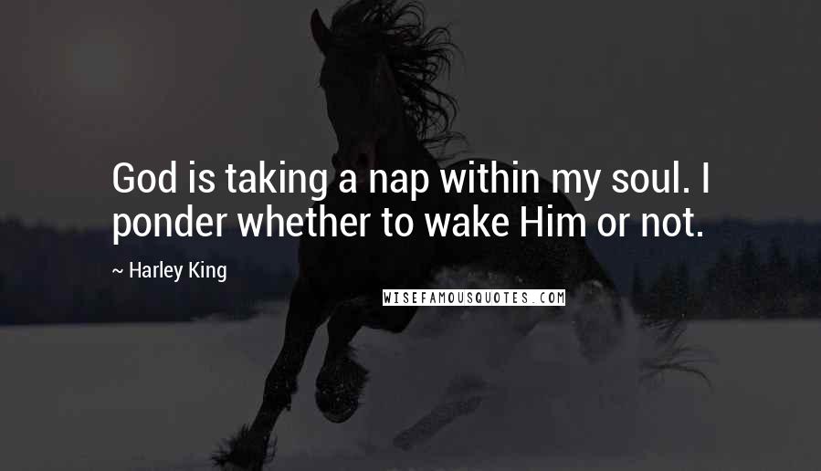 Harley King Quotes: God is taking a nap within my soul. I ponder whether to wake Him or not.