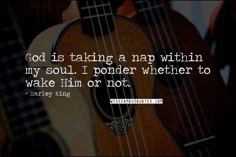 Harley King Quotes: God is taking a nap within my soul. I ponder whether to wake Him or not.