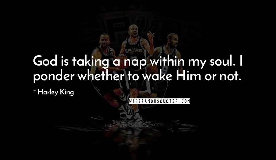 Harley King Quotes: God is taking a nap within my soul. I ponder whether to wake Him or not.