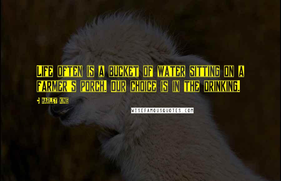 Harley King Quotes: Life often is a bucket of water sitting on a farmer's porch. Our choice is in the drinking.