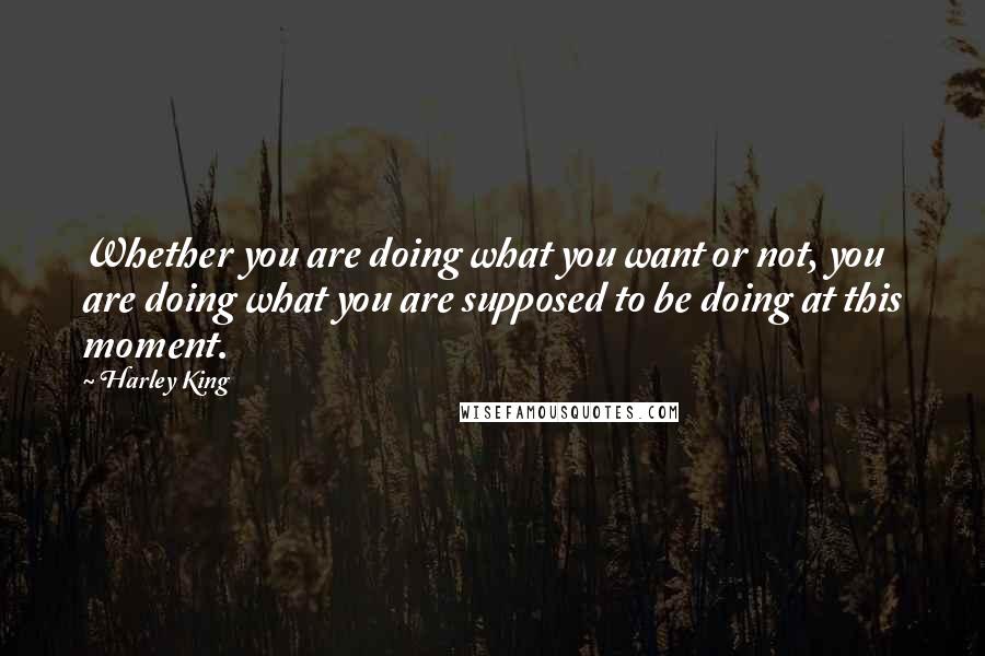 Harley King Quotes: Whether you are doing what you want or not, you are doing what you are supposed to be doing at this moment.