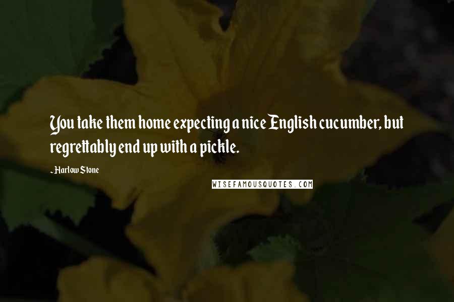 Harlow Stone Quotes: You take them home expecting a nice English cucumber, but regrettably end up with a pickle.