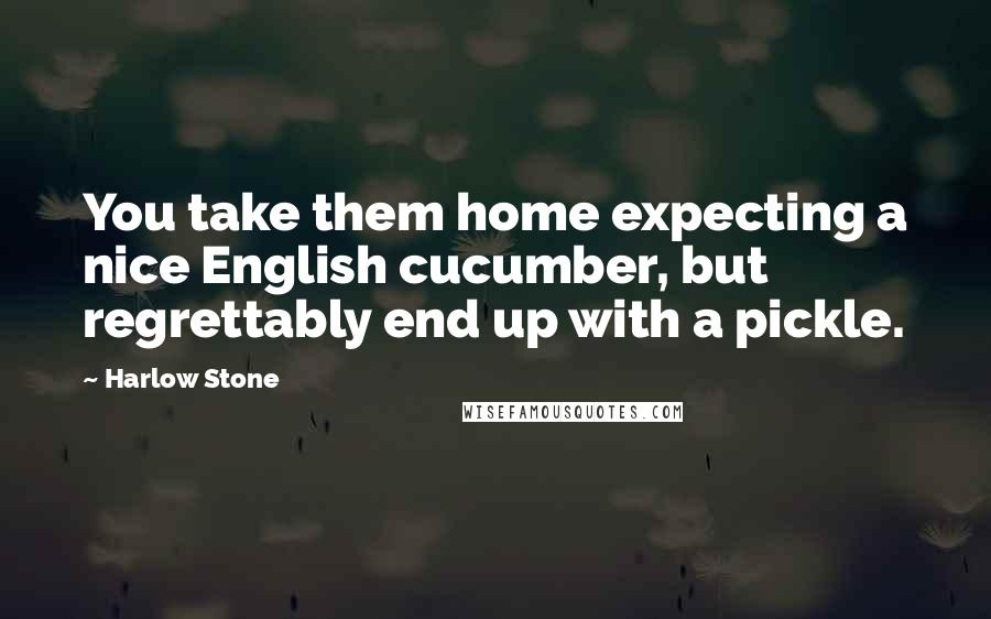 Harlow Stone Quotes: You take them home expecting a nice English cucumber, but regrettably end up with a pickle.