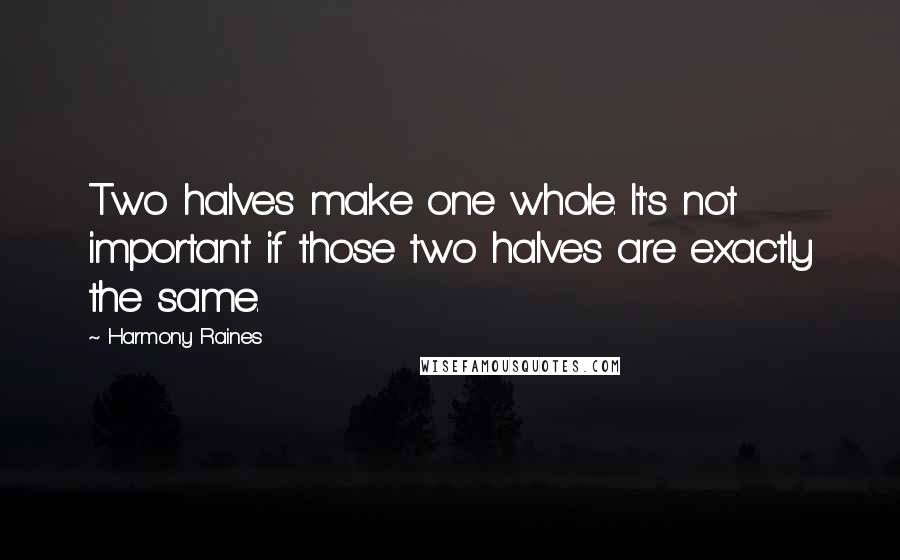 Harmony Raines Quotes: Two halves make one whole. It's not important if those two halves are exactly the same.
