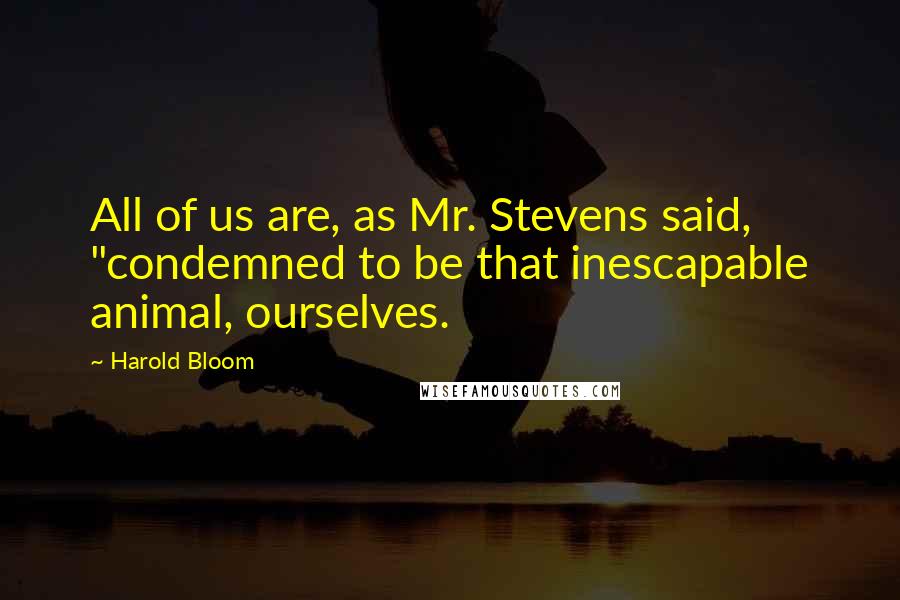 Harold Bloom Quotes: All of us are, as Mr. Stevens said, "condemned to be that inescapable animal, ourselves.