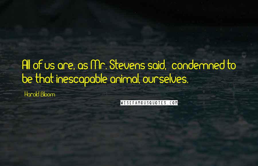 Harold Bloom Quotes: All of us are, as Mr. Stevens said, "condemned to be that inescapable animal, ourselves.