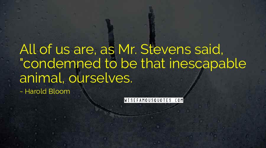 Harold Bloom Quotes: All of us are, as Mr. Stevens said, "condemned to be that inescapable animal, ourselves.