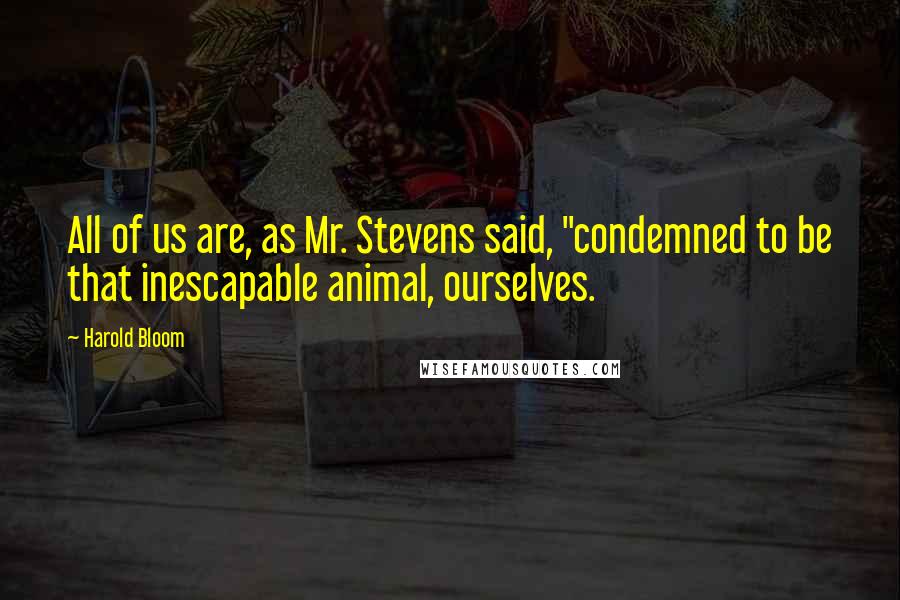 Harold Bloom Quotes: All of us are, as Mr. Stevens said, "condemned to be that inescapable animal, ourselves.