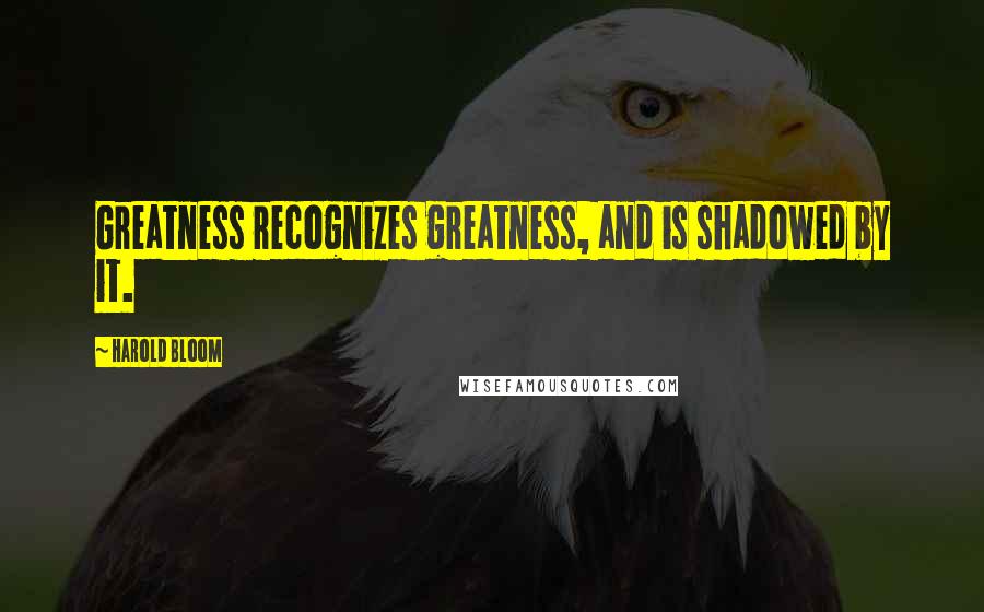 Harold Bloom Quotes: Greatness recognizes greatness, and is shadowed by it.