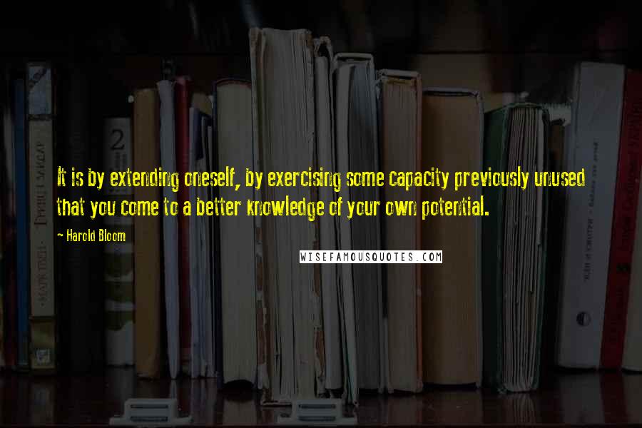 Harold Bloom Quotes: It is by extending oneself, by exercising some capacity previously unused that you come to a better knowledge of your own potential.