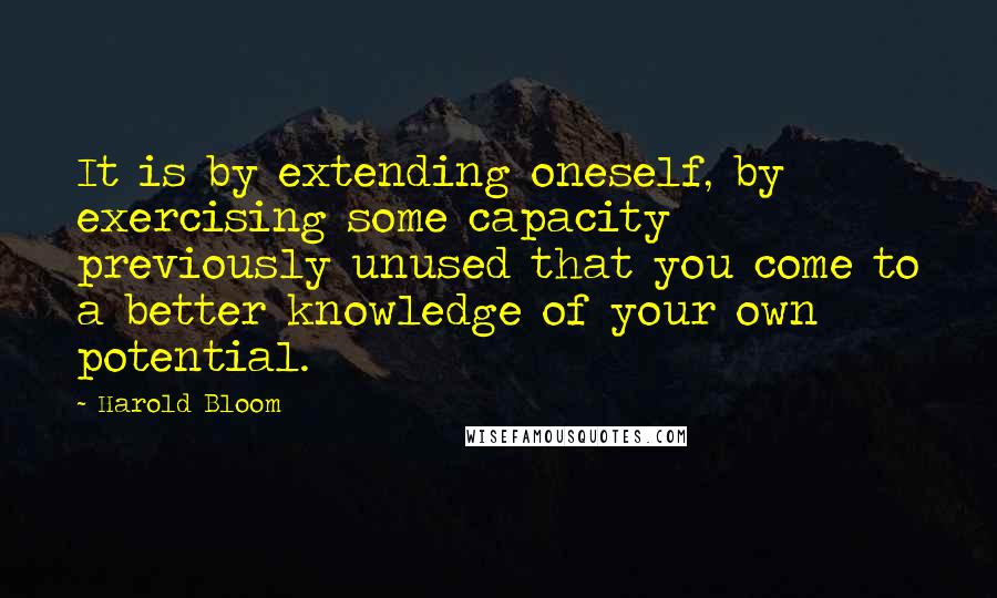 Harold Bloom Quotes: It is by extending oneself, by exercising some capacity previously unused that you come to a better knowledge of your own potential.