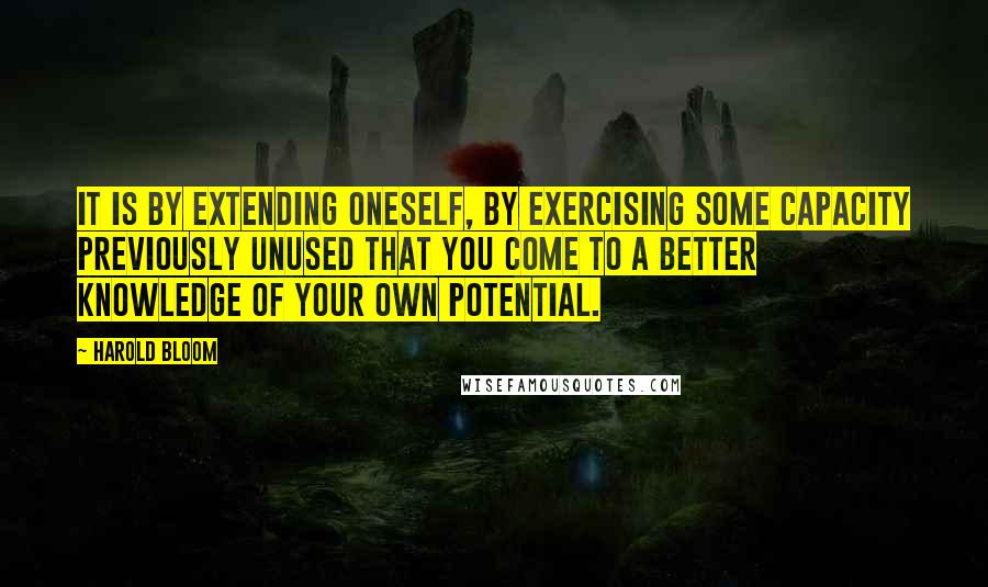 Harold Bloom Quotes: It is by extending oneself, by exercising some capacity previously unused that you come to a better knowledge of your own potential.