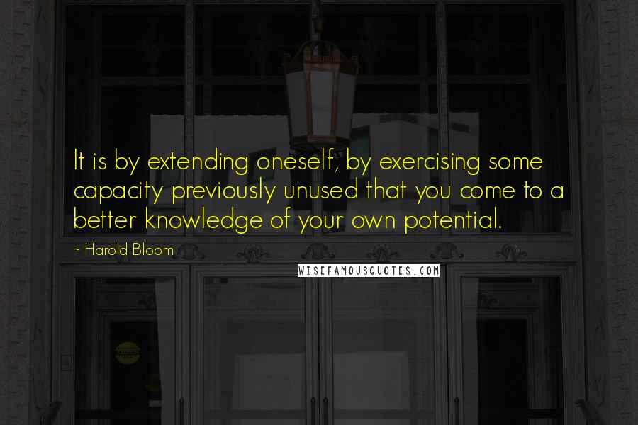 Harold Bloom Quotes: It is by extending oneself, by exercising some capacity previously unused that you come to a better knowledge of your own potential.