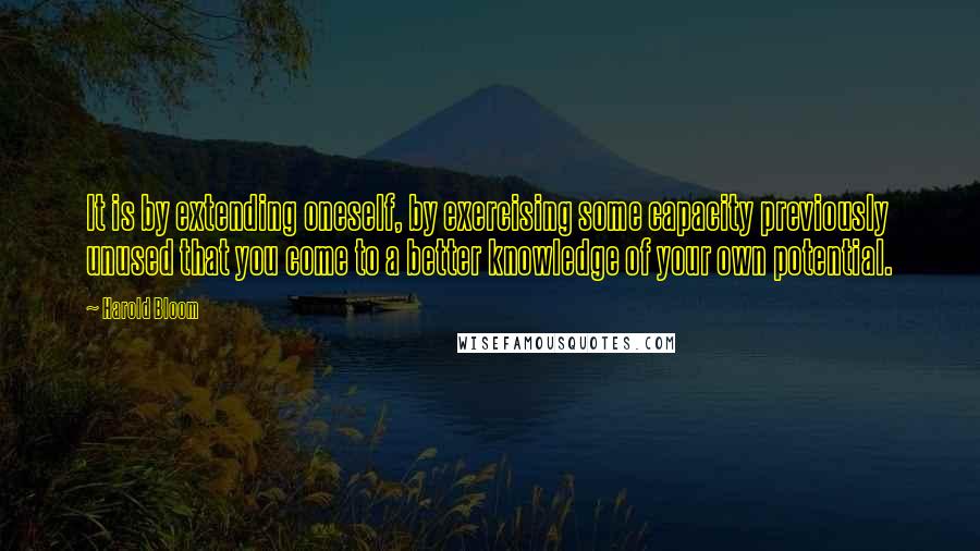 Harold Bloom Quotes: It is by extending oneself, by exercising some capacity previously unused that you come to a better knowledge of your own potential.