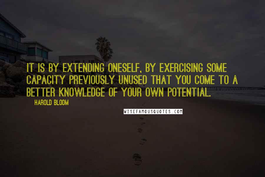 Harold Bloom Quotes: It is by extending oneself, by exercising some capacity previously unused that you come to a better knowledge of your own potential.