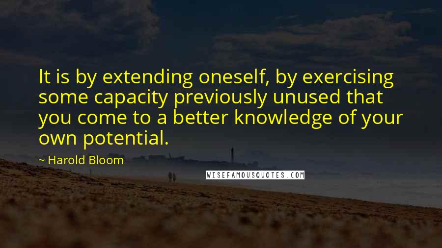 Harold Bloom Quotes: It is by extending oneself, by exercising some capacity previously unused that you come to a better knowledge of your own potential.