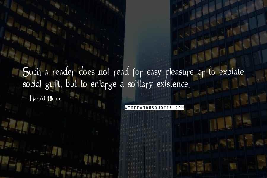 Harold Bloom Quotes: Such a reader does not read for easy pleasure or to expiate social guilt, but to enlarge a solitary existence.
