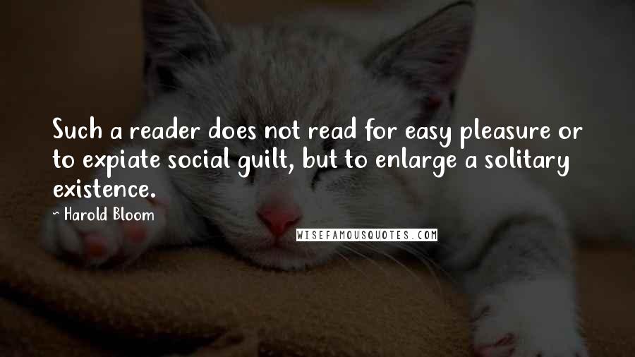 Harold Bloom Quotes: Such a reader does not read for easy pleasure or to expiate social guilt, but to enlarge a solitary existence.