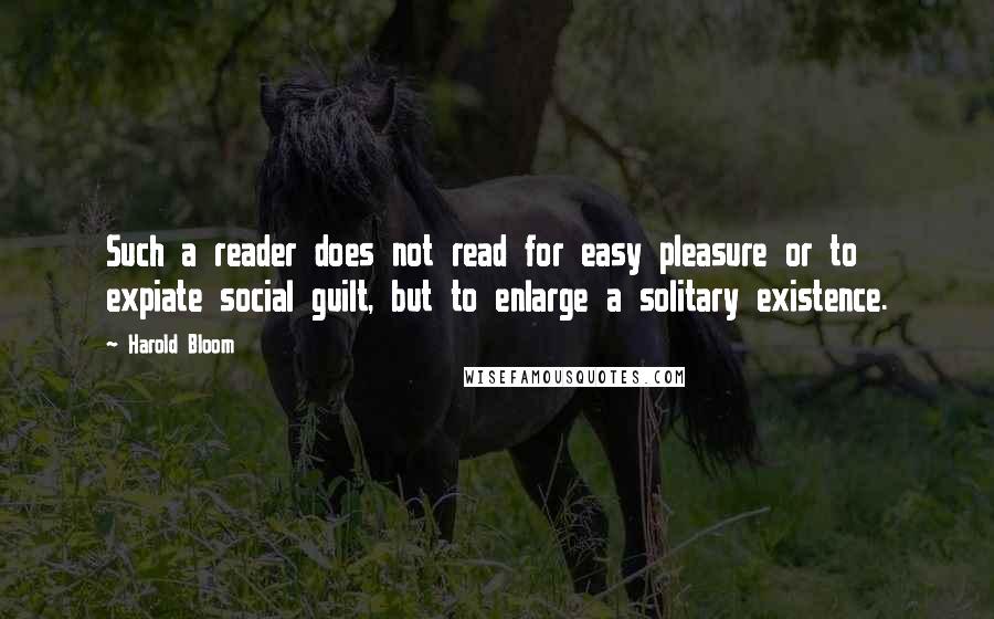 Harold Bloom Quotes: Such a reader does not read for easy pleasure or to expiate social guilt, but to enlarge a solitary existence.