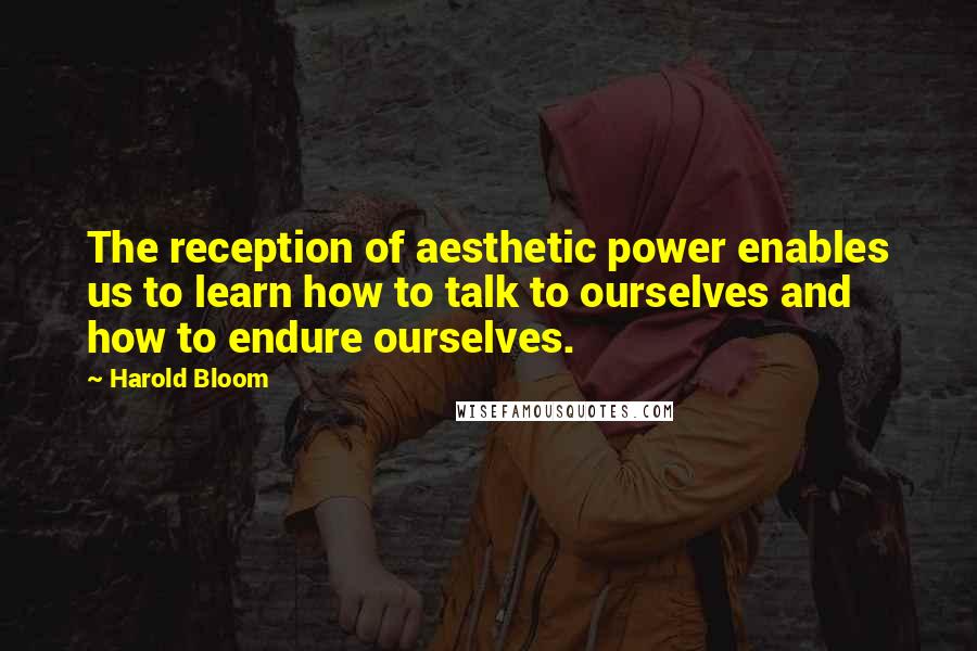 Harold Bloom Quotes: The reception of aesthetic power enables us to learn how to talk to ourselves and how to endure ourselves.