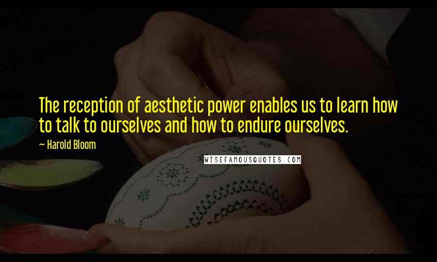 Harold Bloom Quotes: The reception of aesthetic power enables us to learn how to talk to ourselves and how to endure ourselves.