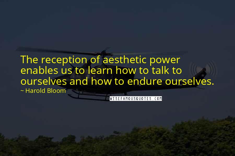 Harold Bloom Quotes: The reception of aesthetic power enables us to learn how to talk to ourselves and how to endure ourselves.