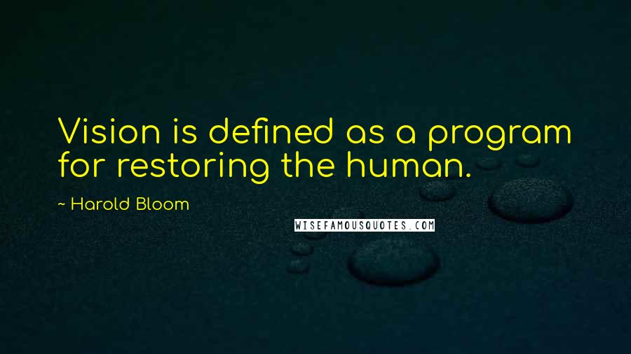 Harold Bloom Quotes: Vision is defined as a program for restoring the human.