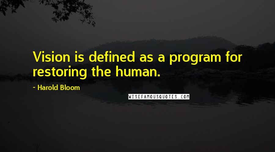 Harold Bloom Quotes: Vision is defined as a program for restoring the human.