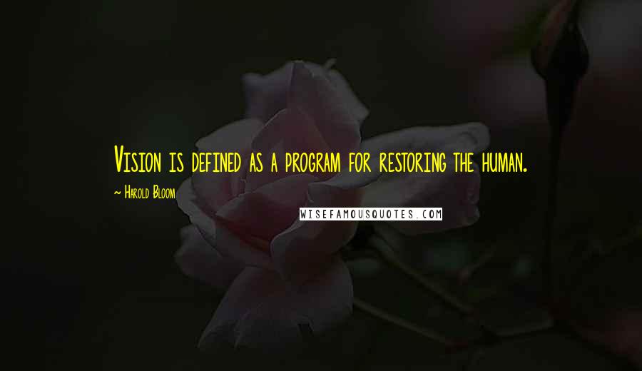 Harold Bloom Quotes: Vision is defined as a program for restoring the human.